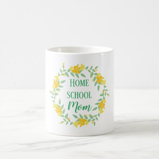Yellow and green Floral Home school Mom Wreath Coffee Mug (Center)