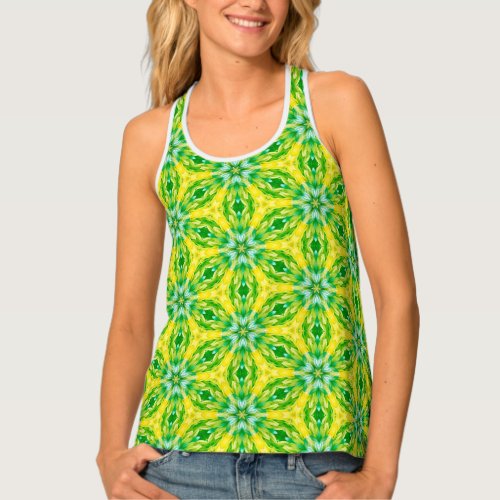 Yellow and Green Floral Spring Summer Tank Top