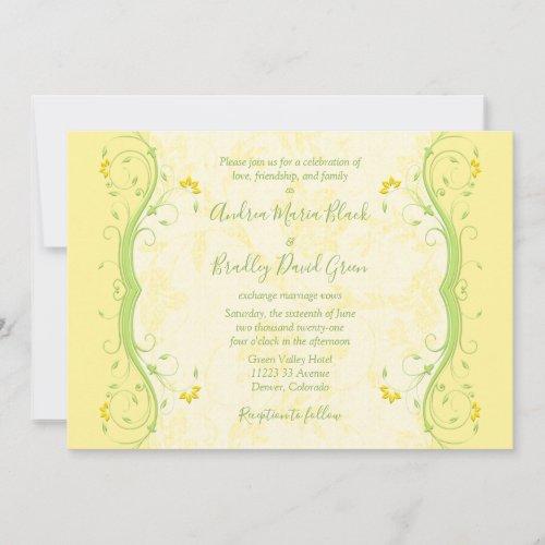 Yellow and Green Floral Wedding Invitation