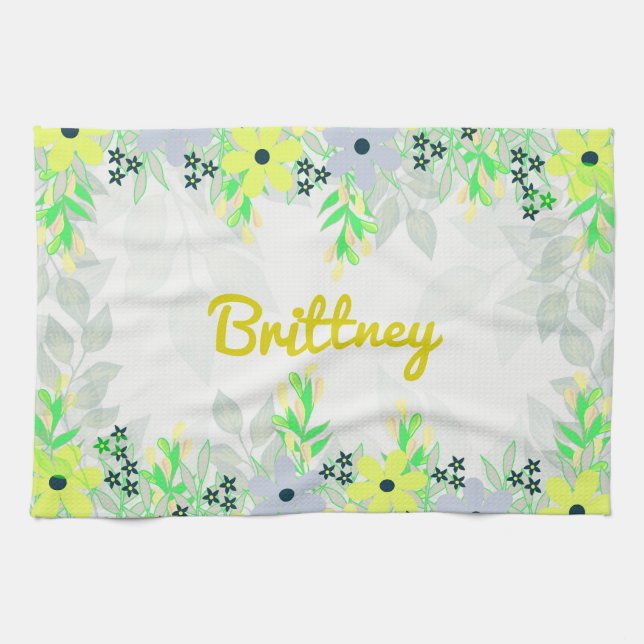 Yellow and Green Flower Print Towel (Horizontal)