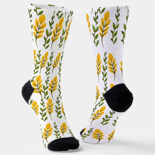 Yellow and Green Flowers Pattern Socks