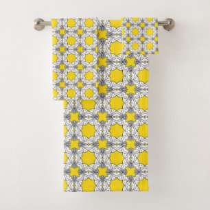 Yellow and green geometric pattern bath towel set