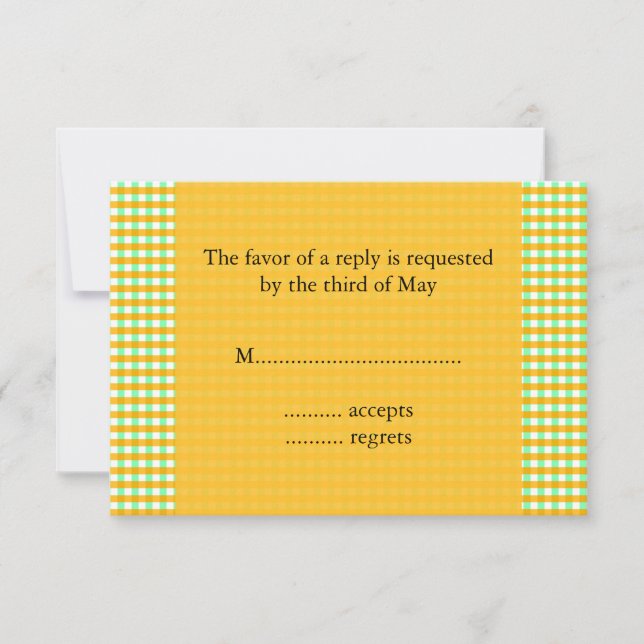 Yellow and Green Gingham Pattern RSVP Card (Front)