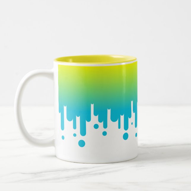 Yellow and green gradient dripping  Two-Tone coffee mug (Left)