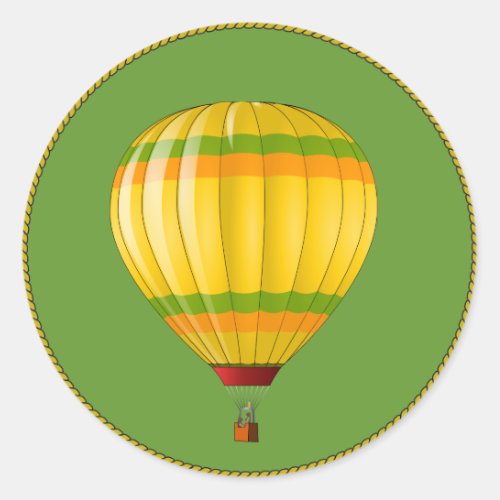 Yellow and Green Hot Air Balloon Classic Round Sticker