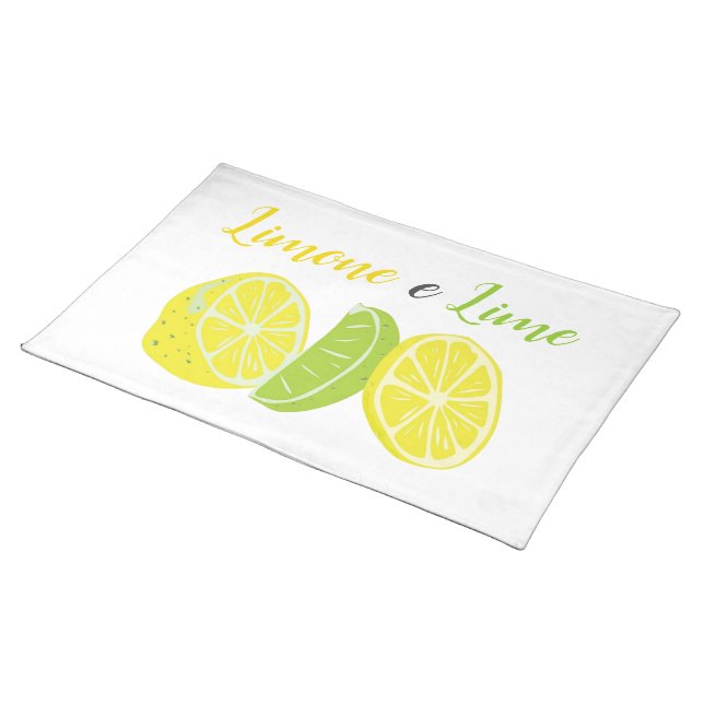 Yellow and Green Italian Lemon and Lime Citrus Cloth Placemat (On Table)