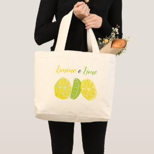 Yellow and Green Italian Lemon and Lime Citrus Large Tote Bag