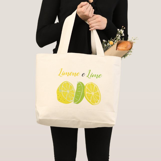 Yellow and Green Italian Lemon and Lime Citrus Large Tote Bag (Front (Product))