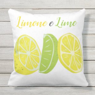 Yellow and Green Italian Lemon and Lime Citrus Outdoor Pillow