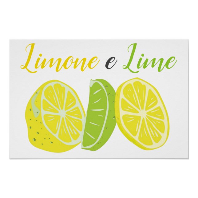Yellow and Green Italian Lemon and Lime Fruit Poster (Front)