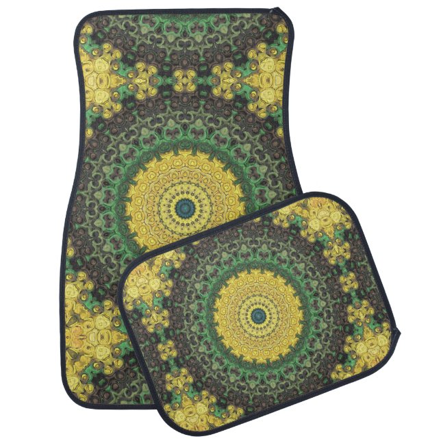 Yellow and Green Kaleidoscope Mandala Pattern Car Floor Mat (Set)