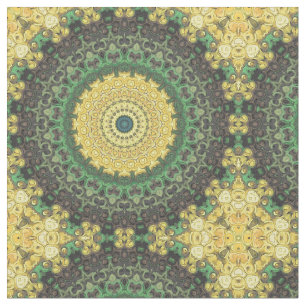 Yellow and Green Kaleidoscope Mandala Pattern Fabric