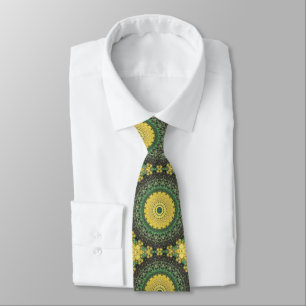 Yellow and Green Kaleidoscope Mandala Pattern Neck Tie