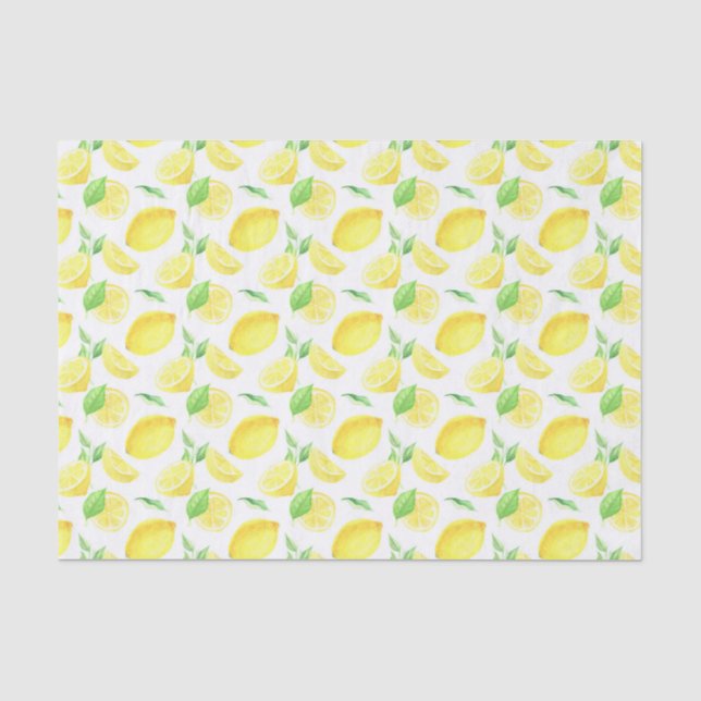 Yellow and Green Lemons Pattern Tissue Paper (Front)