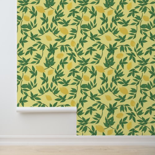 Yellow and Green Lemons Pattern Wallpaper