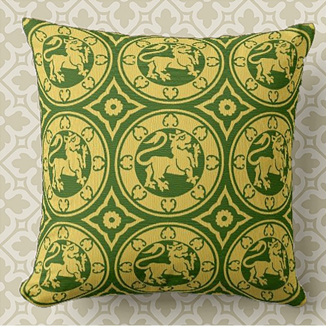 Yellow and Green Medieval Lions Throw Pillow (Creator Uploaded)