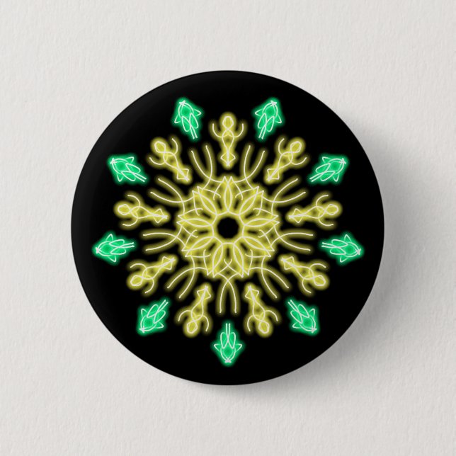 Yellow and green neon flower button (Front)
