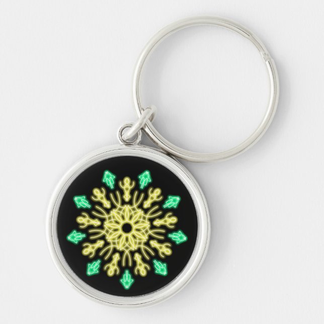 Yellow and green neon flower keychain (Front)