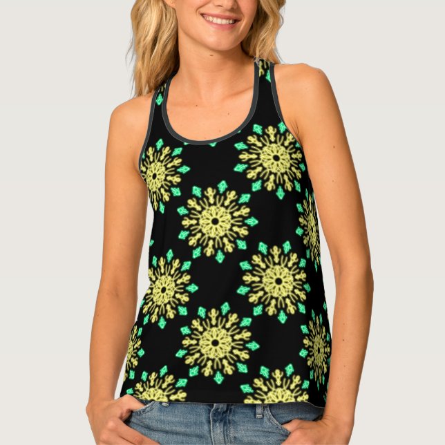 Yellow and green neon flower tank top (Front)