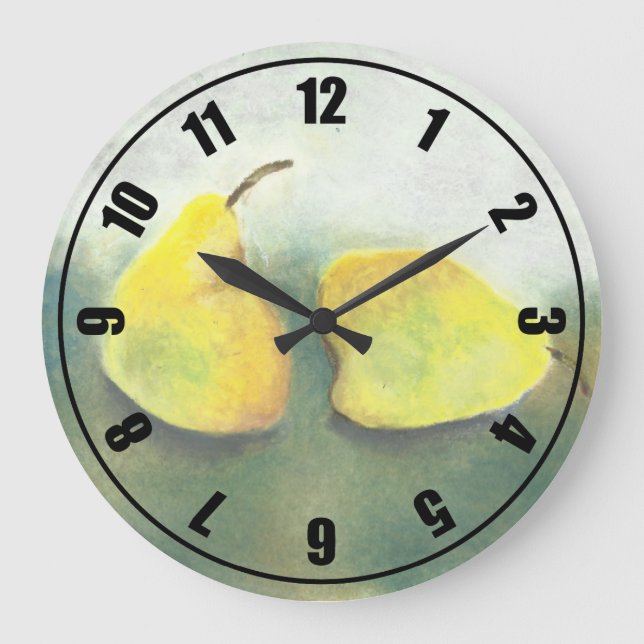 Yellow and Green Pears Large Clock (Front)