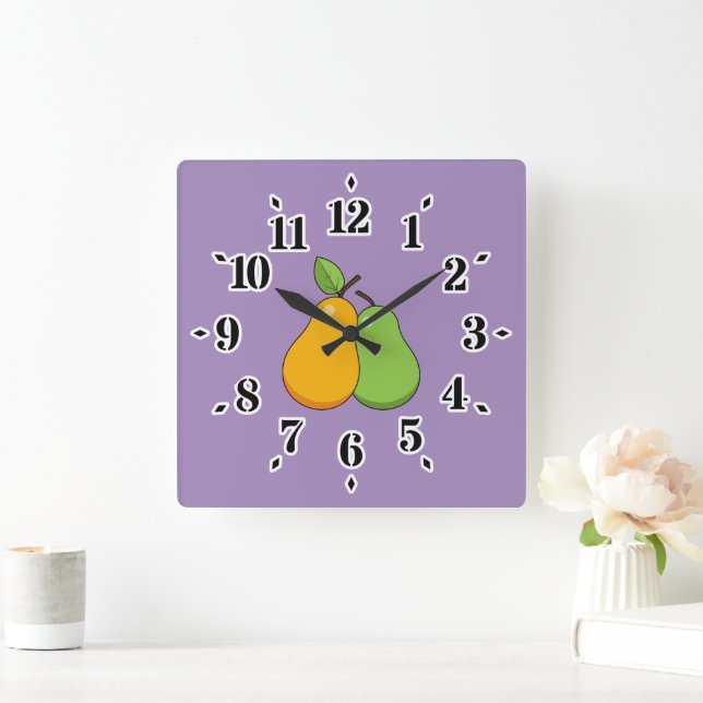 Yellow and Green Pears Square Wall Clock (Home)