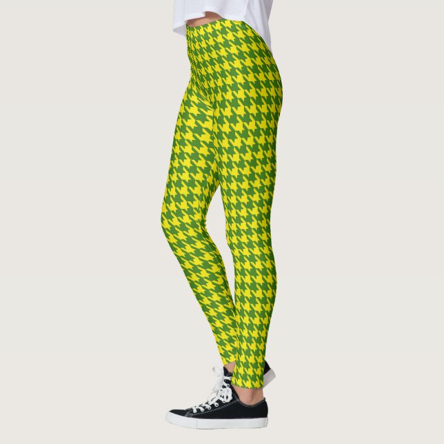 Yellow and Green Pied De Poule Houndstooth Leggings (Left)
