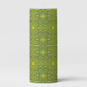 Yellow and green pixels play geometric shapes pillar candle