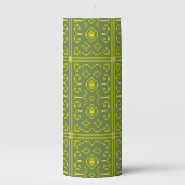 Yellow and green pixels play geometric shapes pillar candle (Front)