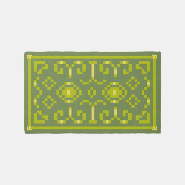 Yellow and green pixels play geometric shapes rug (Front)