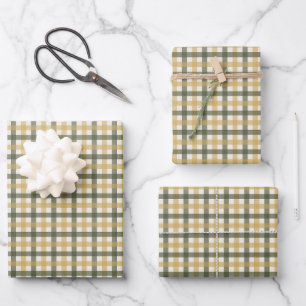 Yellow and Green Plaid Christmas Wrapping Paper Sheets