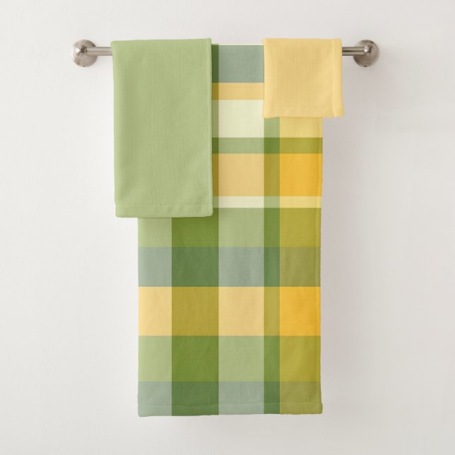 Yellow and Green Plaid Pattern Background Bath Towel Set (Insitu)