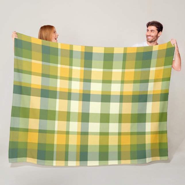Yellow and Green Plaid Pattern Background Fleece Blanket (In Situ)