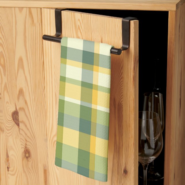 Yellow and Green Plaid Pattern Background Kitchen Towel (Thirds Fold)