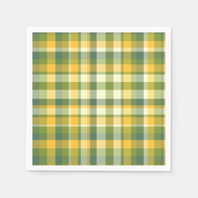 Yellow and Green Plaid Pattern Background Napkins (Front)