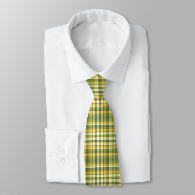 Yellow and Green Plaid Pattern Background Neck Tie (Tied)
