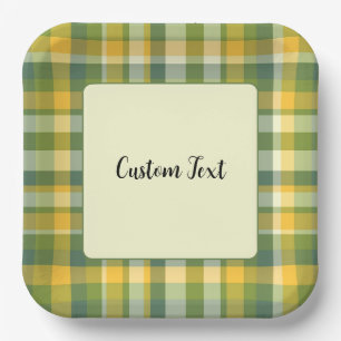 Yellow and Green Plaid Pattern Background Paper Plates