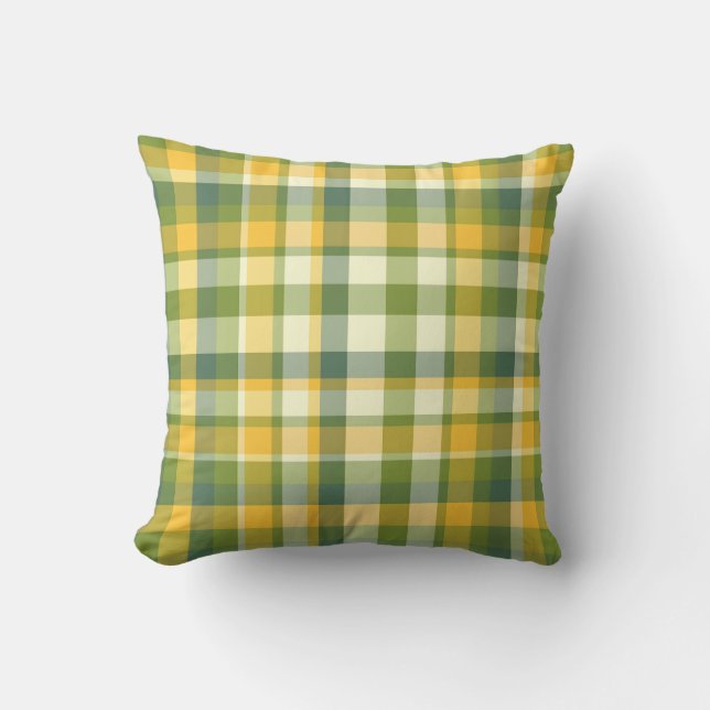 Yellow and Green Plaid Pattern Background Throw Pillow (Front)