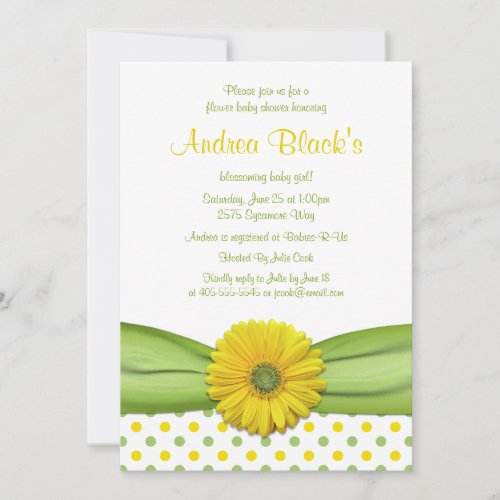 Yellow and Green Polka Dots Baby Shower Invitation