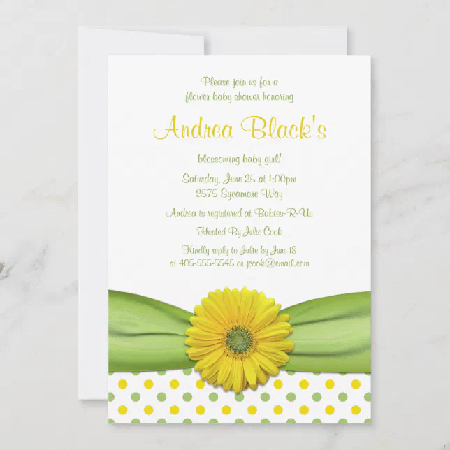 Yellow and Green Polka Dots Baby Shower Invitation | Zazzle