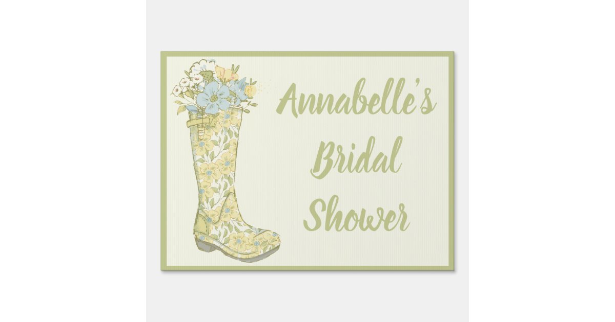 Yellow And Green Rain Boot Bridal Shower Lawn Sign Zazzle Com