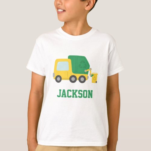 Yellow and Green Recycling Garbage Truck Kids T_Shirt