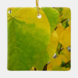 Yellow and Green Redbud Leaves Ceramic Ornament