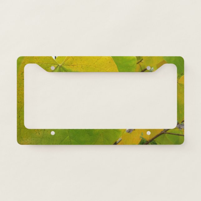 Yellow and Green Redbud Leaves License Plate Frame (Front)