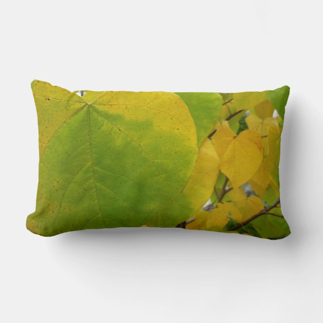 Yellow and Green Redbud Leaves Lumbar Pillow (Front)