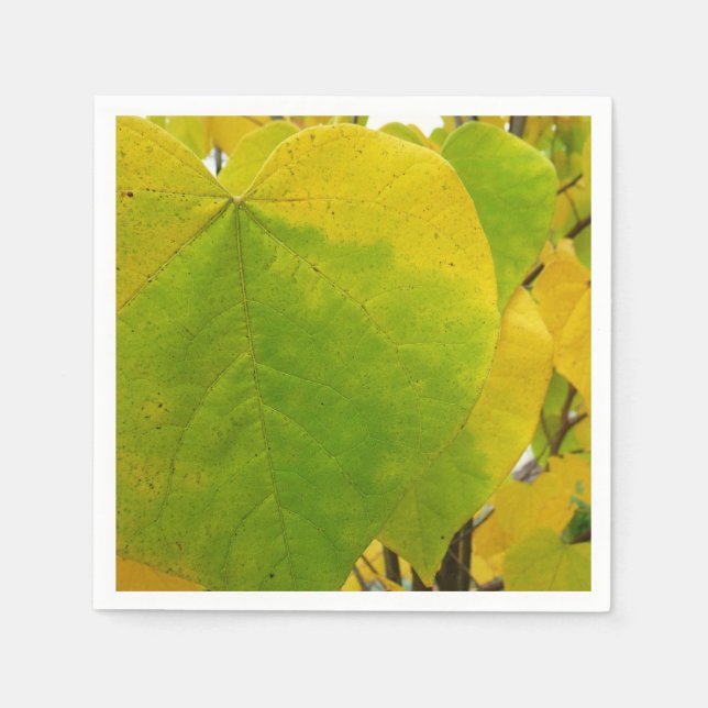 Yellow and Green Redbud Leaves Paper Napkins (Front)