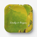 Yellow and Green Redbud Leaves Paper Plates