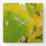 Yellow and Green Redbud Leaves Square Wall Clock