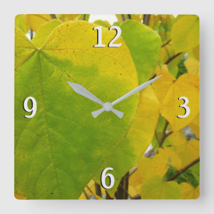 Yellow and Green Redbud Leaves Square Wall Clock