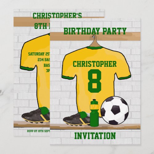 Personalised soccer jersey yellow green custom invitation