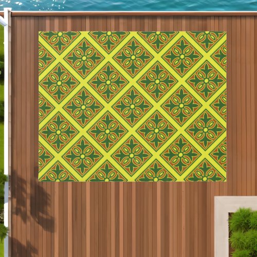Yellow And Green Spanish Tile Design Outdoor Rug